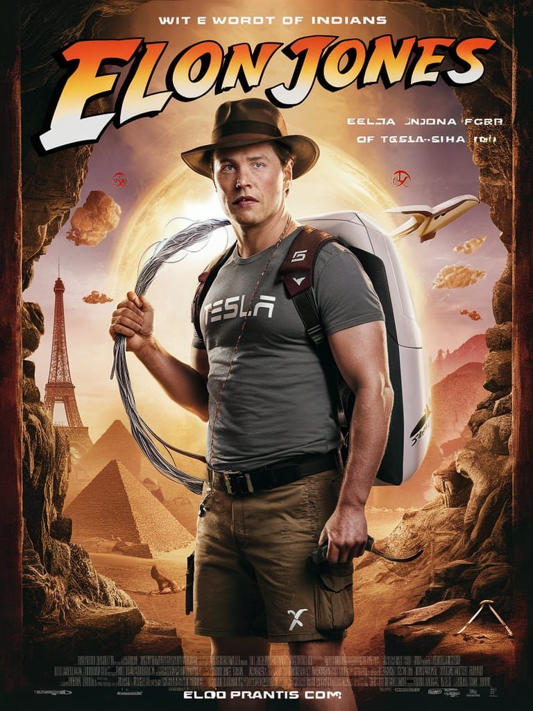 A movie poster about Elon musk playing Indiana Jones. Be fun...