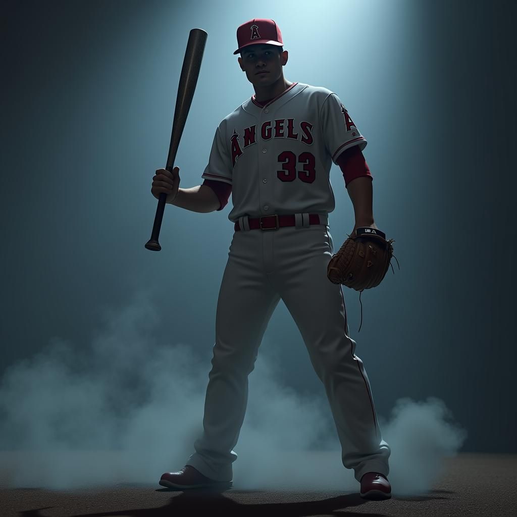 scary blue and dark grey background with a Angels baseball p...