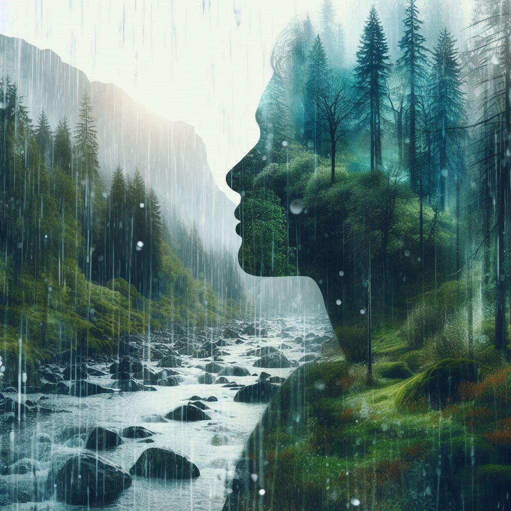 double exposure beautiful fantasy DALL-E 3 portrait landscape..