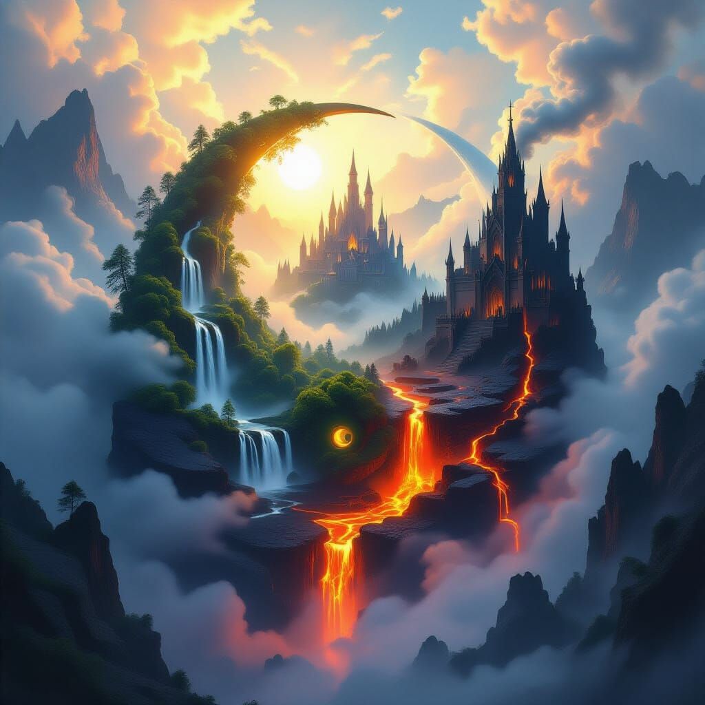 Cosmic Yin-Yang Fantasy Landscape Art