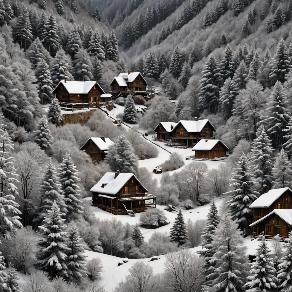 Smokey Mountains, winter snow, cabin,  amazingly hyperdetail...
