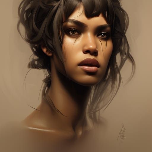 ebony girl, bright eyes, detail hair