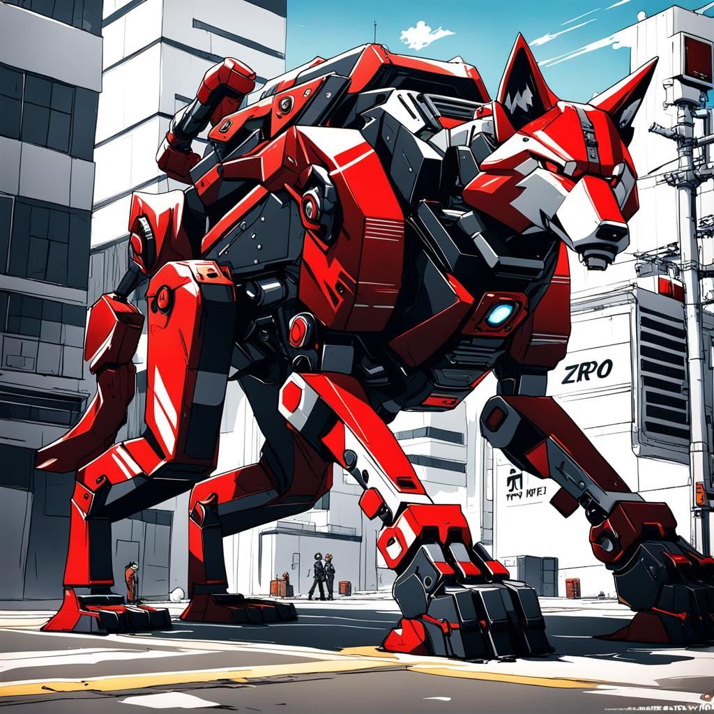 Giant red wolf robot 