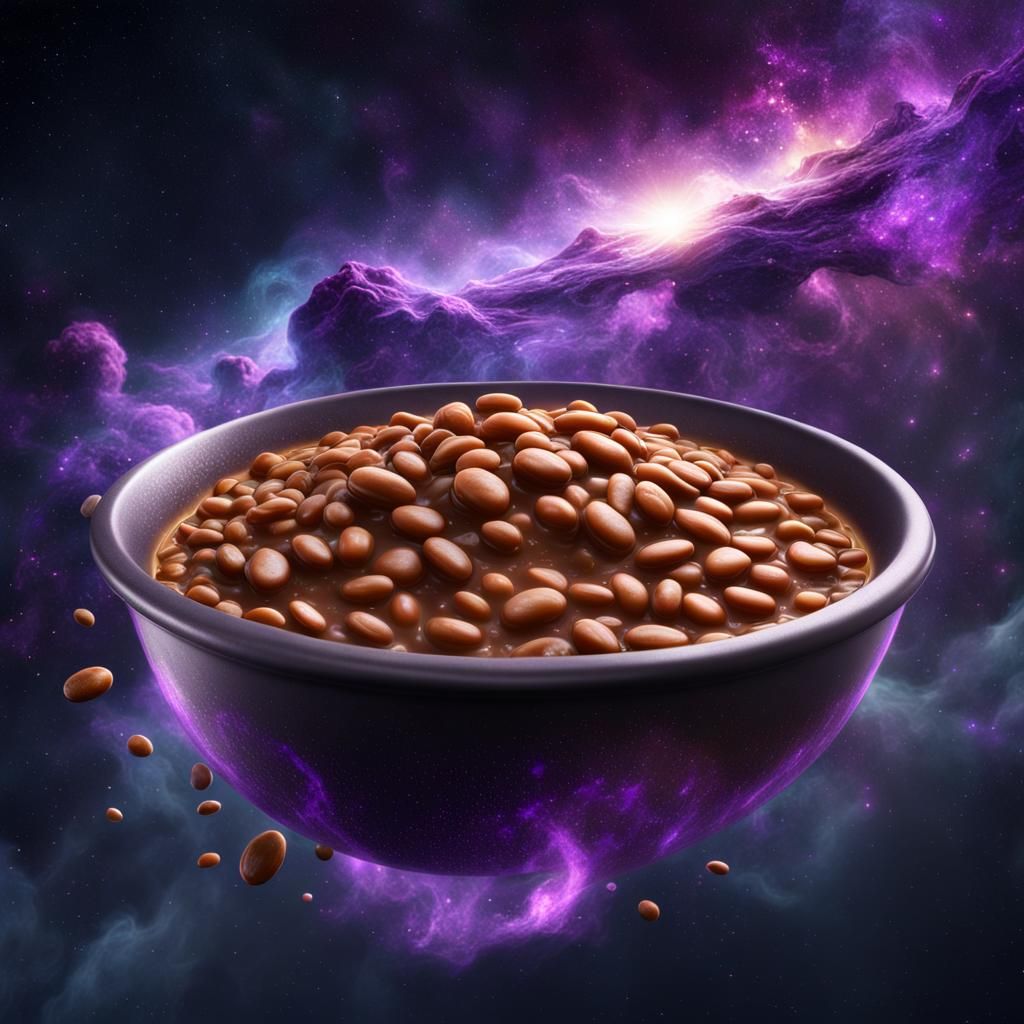 bowl of baked beans in space