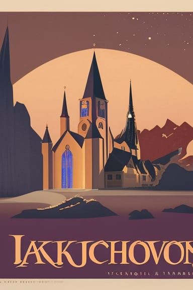 Reykjavik cathedral Travel poster, by Canaletto, Victo Ngai,...