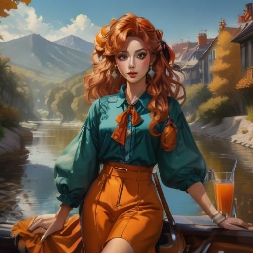 <lora:Portrait of woman:1.0>  "pretty woman orange clothes a masterpiece, 8k resolution," scenario river"