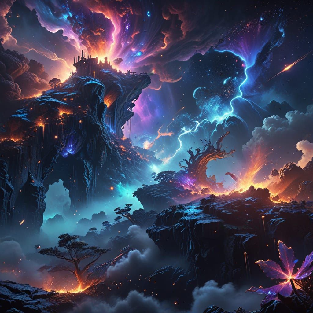 Glowing Nebula Galaxy in Cyberpunk Style