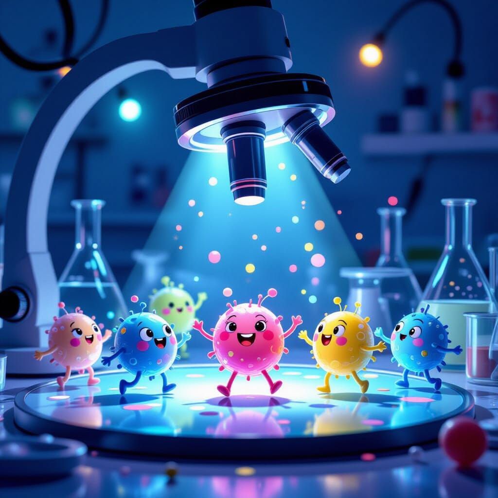 Whimsical Microbes Dance Under the Light of a Microscope