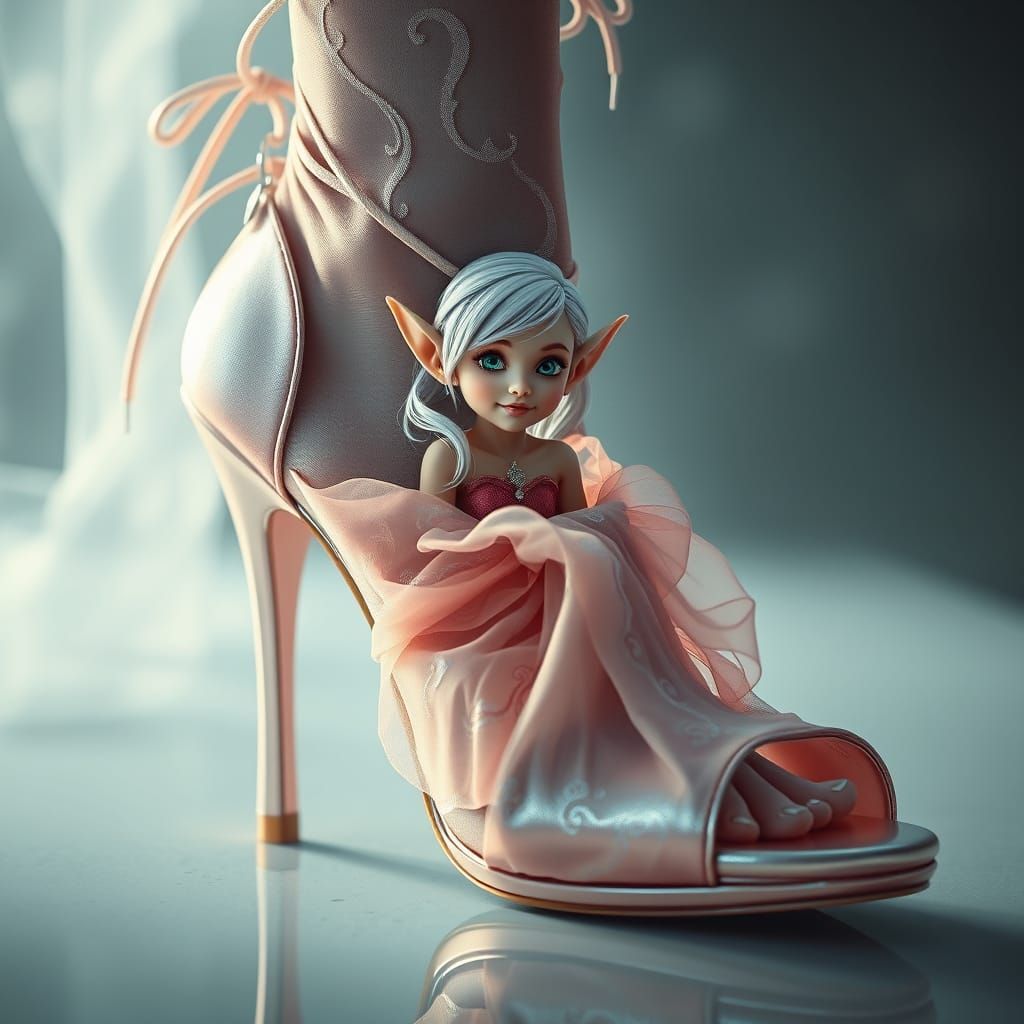 Elegant Elf in Pink Heeled Shoe, Inspired by Hollywood Glamo...