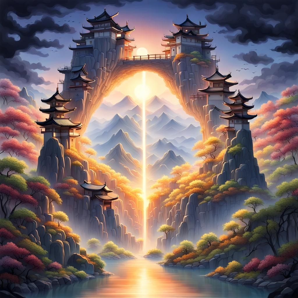 mystical Japanese mountain fortress  by @Turocko Zenji