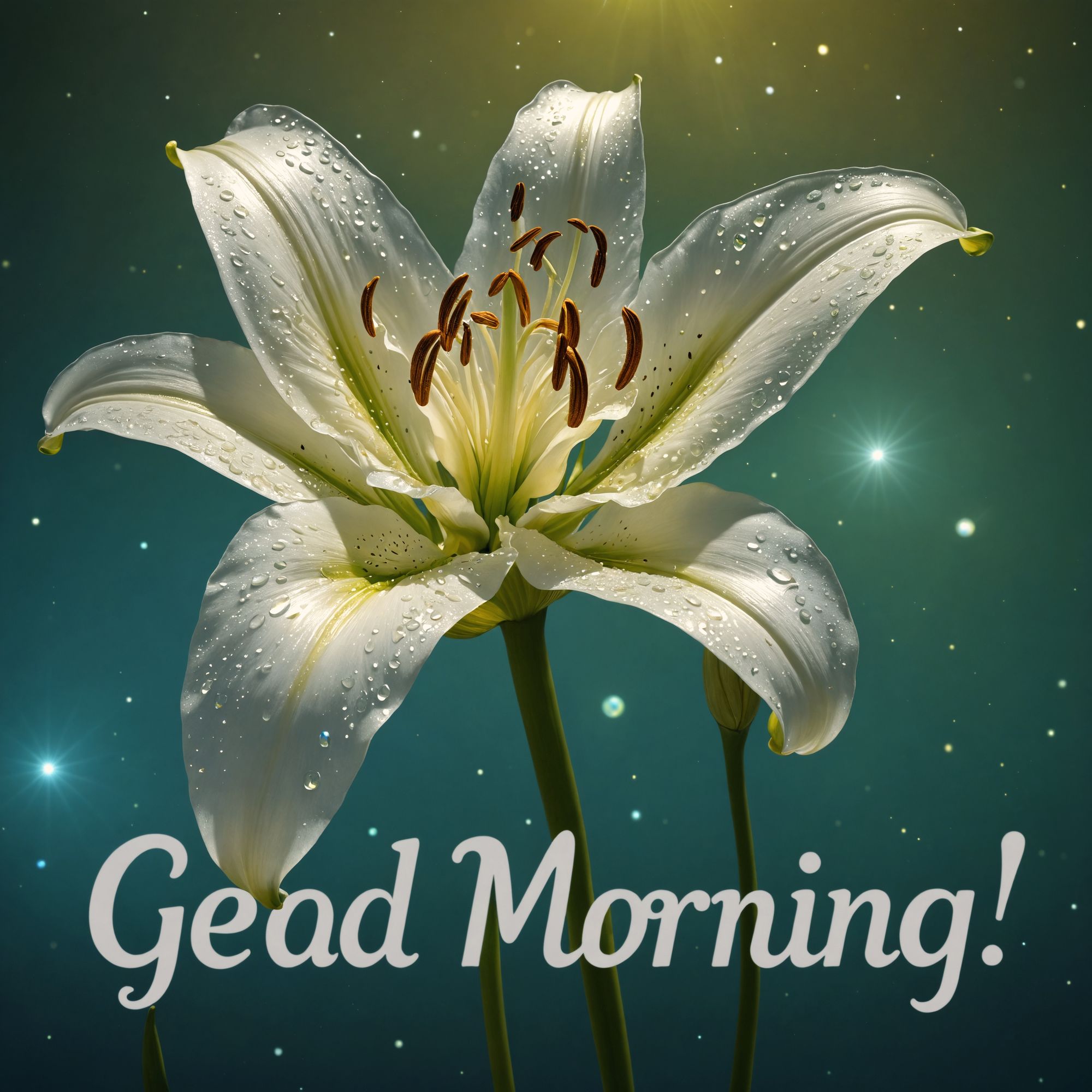 Create a close-up shot of a intricate and detailed white lily made of clear and transparent liquid metal materials. 