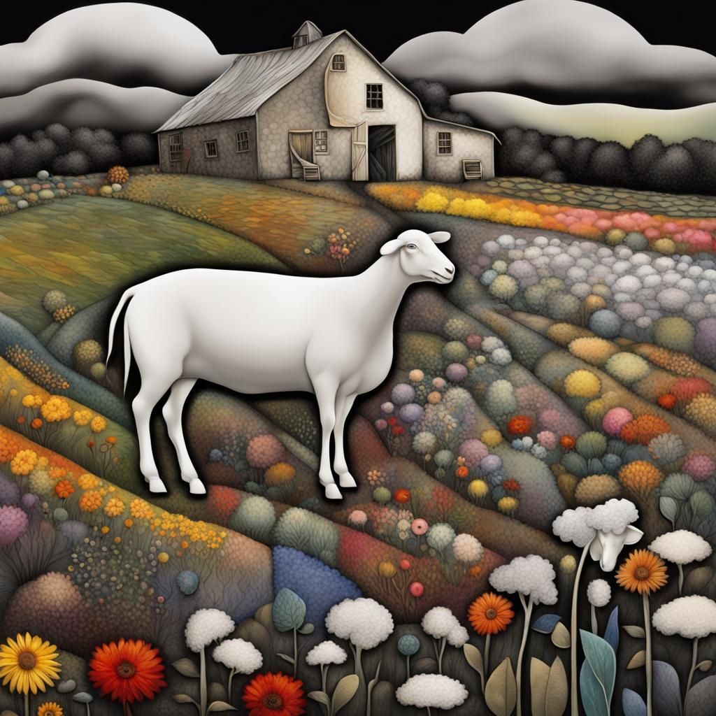 Mother earth farmstead, woman's body embedded into a farm la...