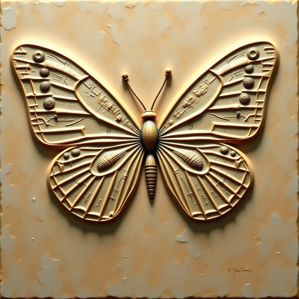 <lora:straw:1.0> hyper detailed convex relief 3D image a butterfly, on each wing of which there are ancient world atlas. a drawing with a co...