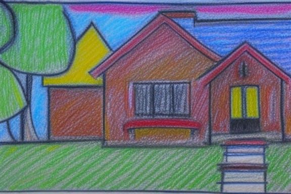 Crayon drawing of a house