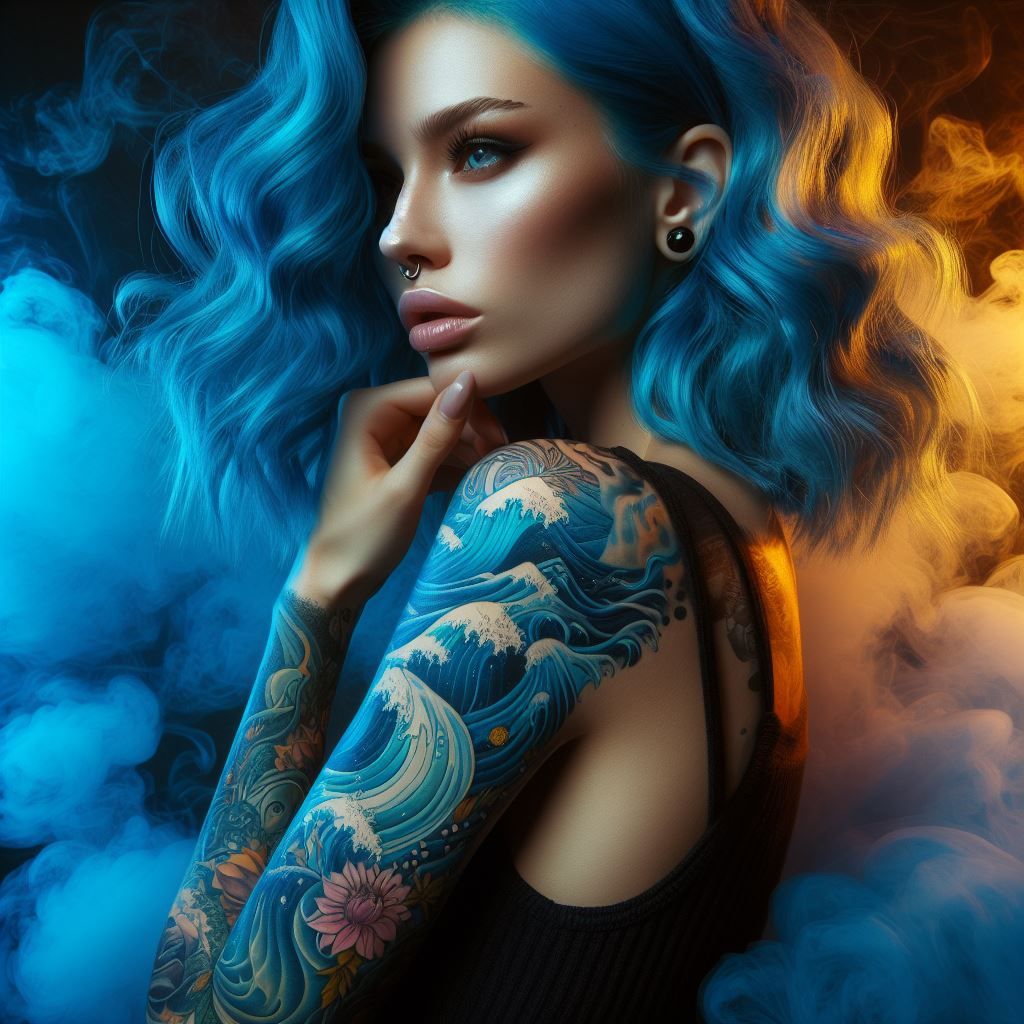 Professional photography of a blue haired woman