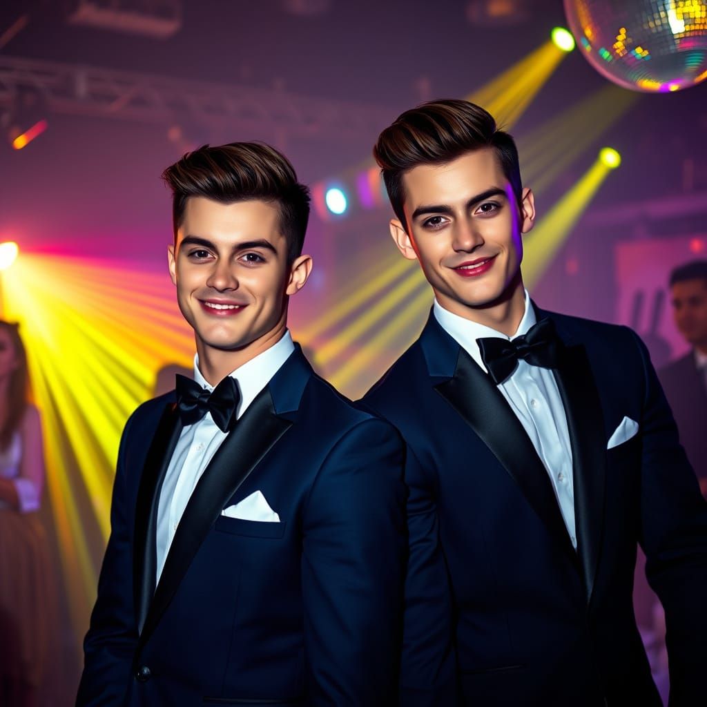 Twin Brothers at Party in Glamorous High-Contrast Style