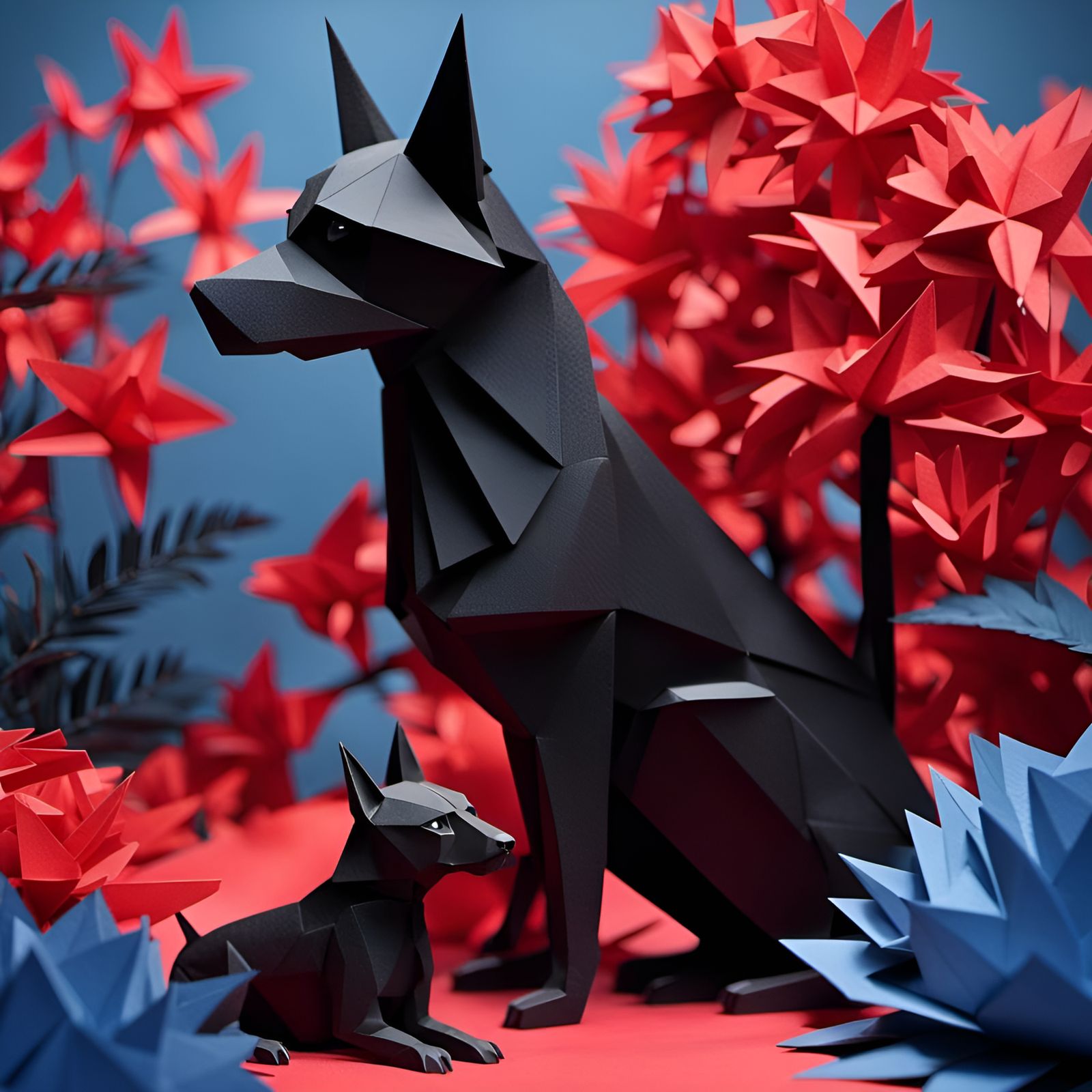 Origami Dog Family In The Garden  by @NewAgerJul