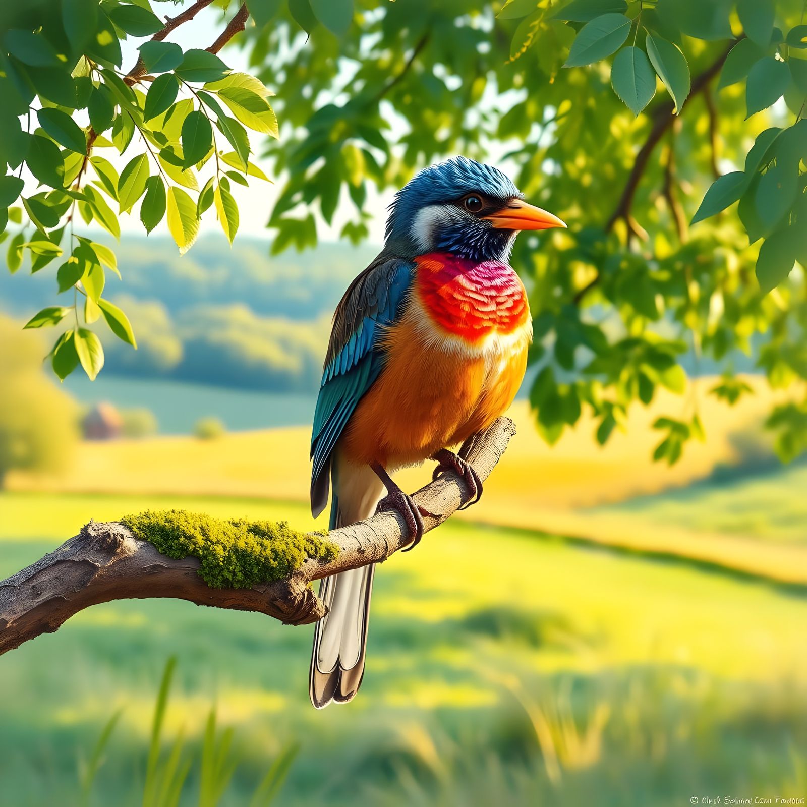 A bird perched on a tree branch in the countryside.  by @Fredericco