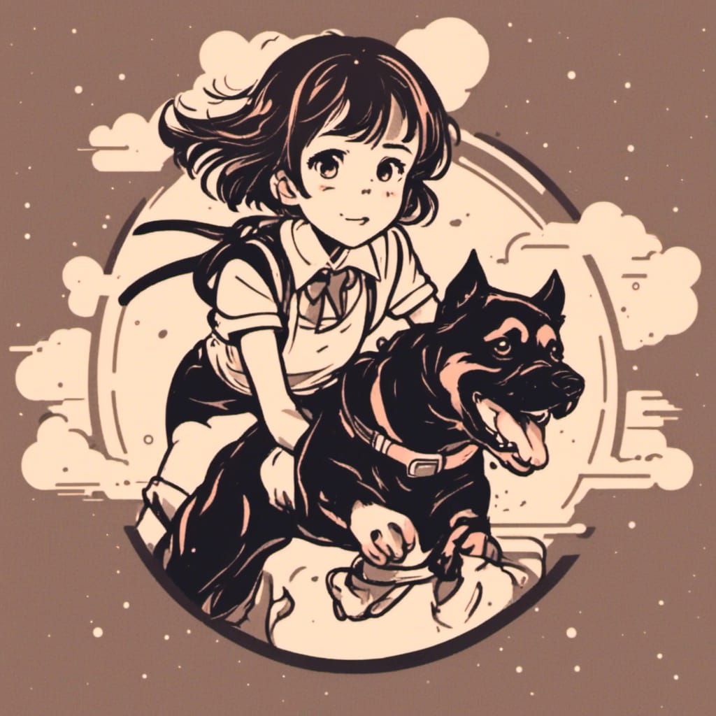 Simple character illustration of an anime girl riding on top of a  Rottweiler - AI Generated Artwork - NightCafe Creator