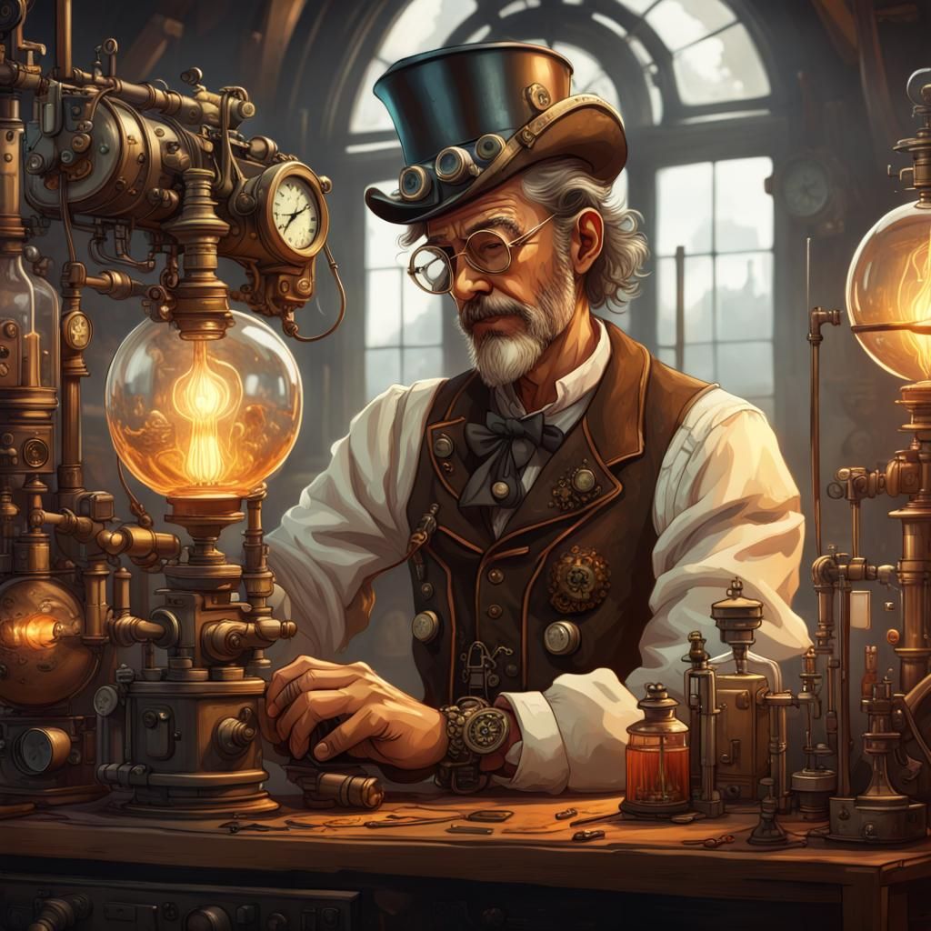 Steampunk scientist concocting experiments - AI Generated Artwork ...