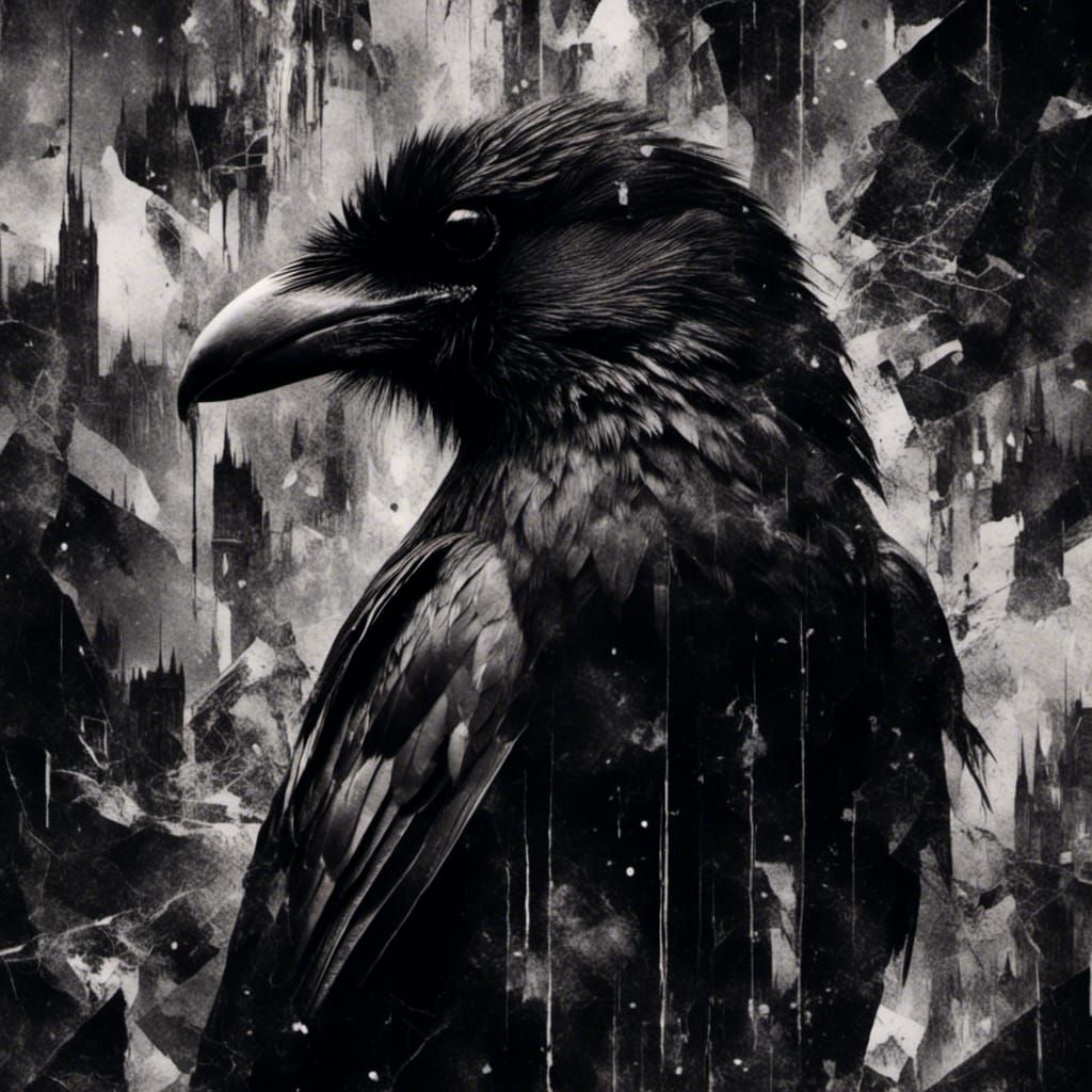 <lora:DarkMedia:1.0>dark double exposure  collage 
 monochrome, black and white ,     sinister terror cinematic  crow in the dark crypt cas...