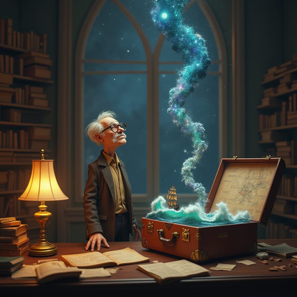 Wise Professor in Vintage Study with Cinematic 3D Style
