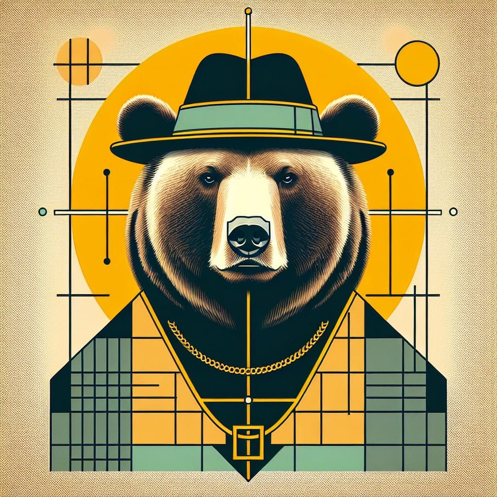 A bear with a backwards hat and a gold chain on