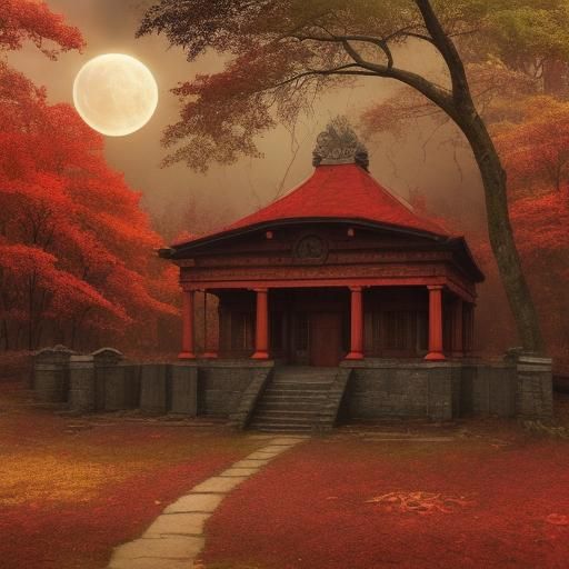scythian celtic temple  FOREST SCENE BLOOD MOON RED AND YELL...