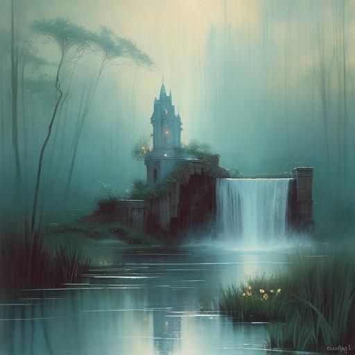 Water Spirit Flooding Area in Dreamy Oil Painting