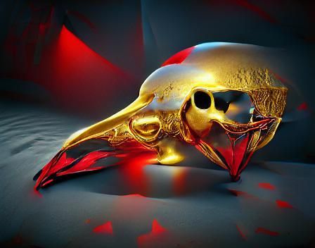 Gold Crow Skull with red background by Dennis Wojtkiewicz 8k...