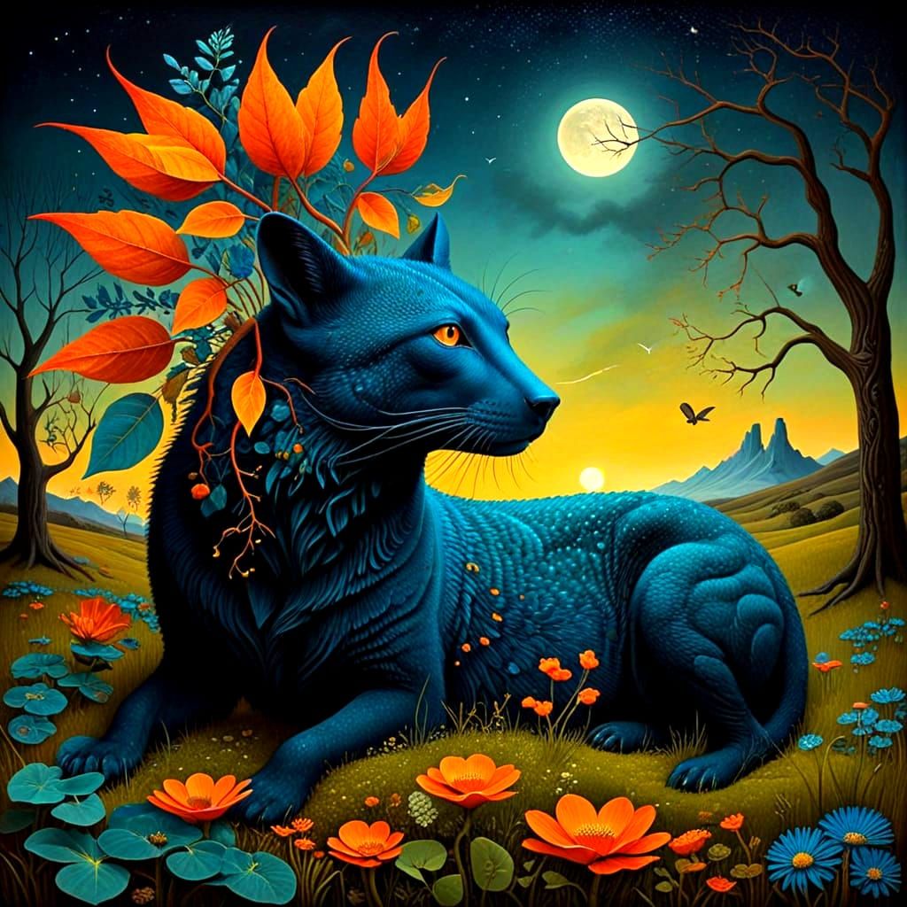 Surreal Landscape with Fantastical Creatures and Plants