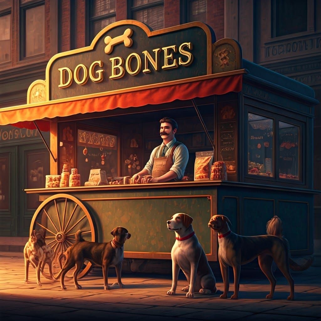 Dog Bone Street Food Stand in Cyberpunk Style