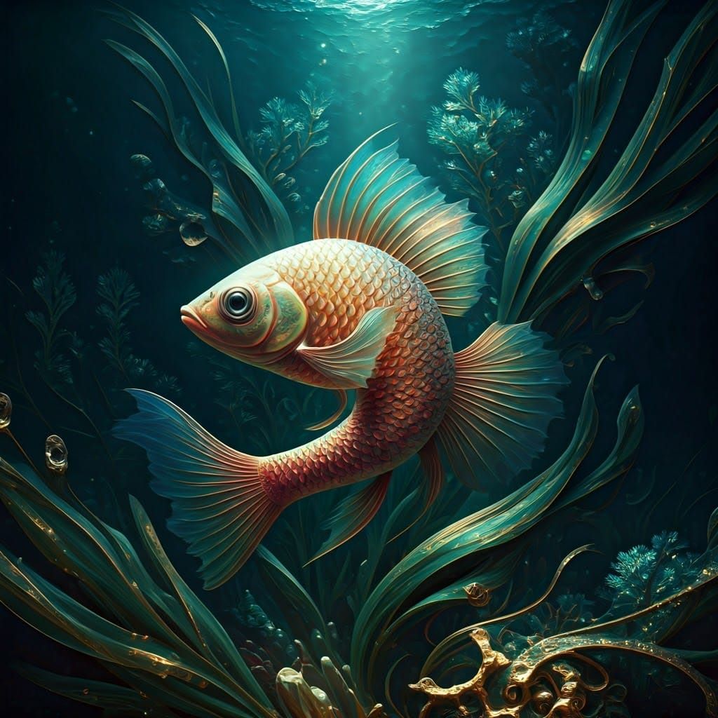 Iridescent Fish in Sci-Fi Aquatic Dreamscape