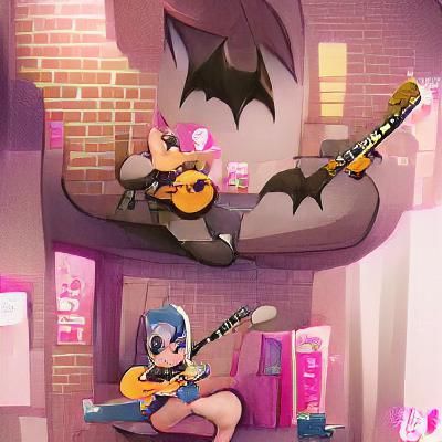 Cute Bat girl playing guitar