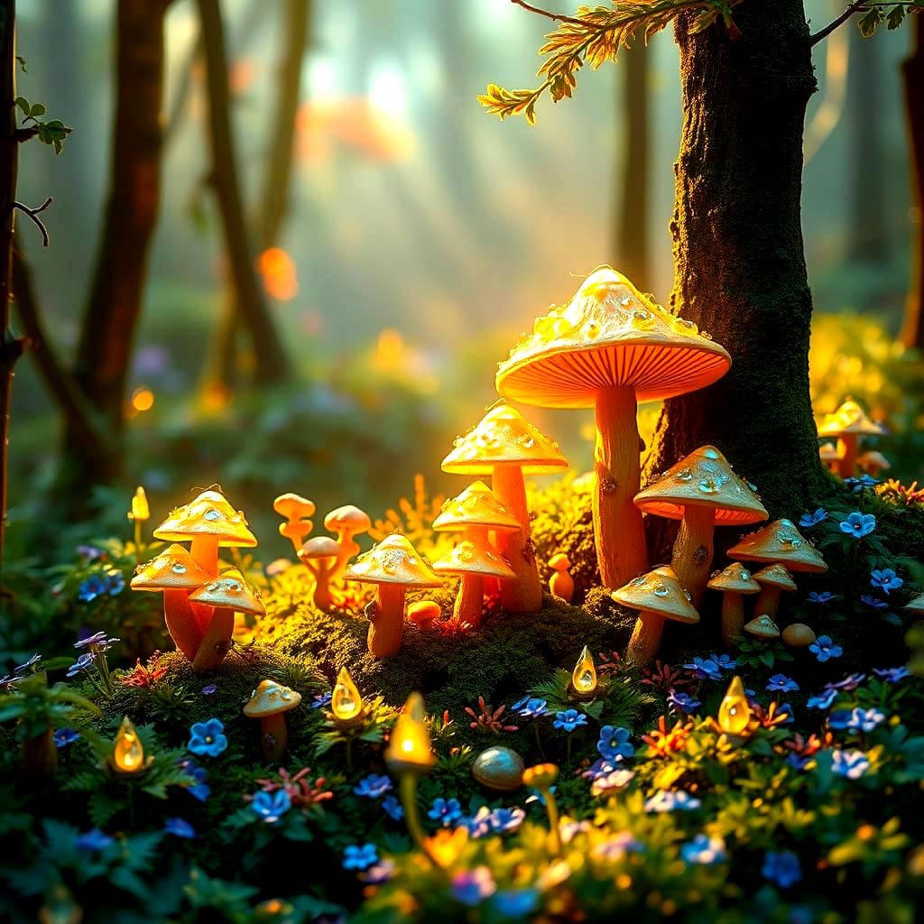 Enchanted Mushroom Village in a Forest Glade