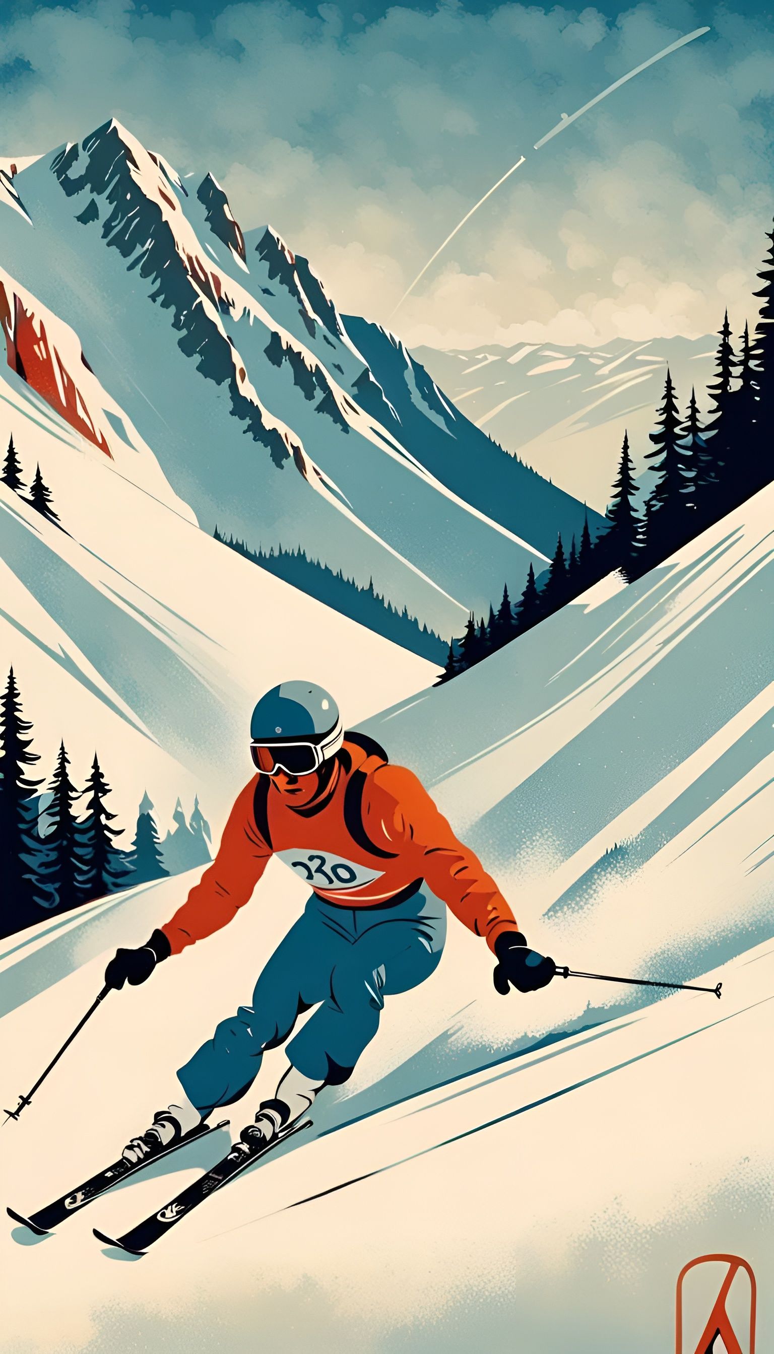 Vintage downhill skiing poster.