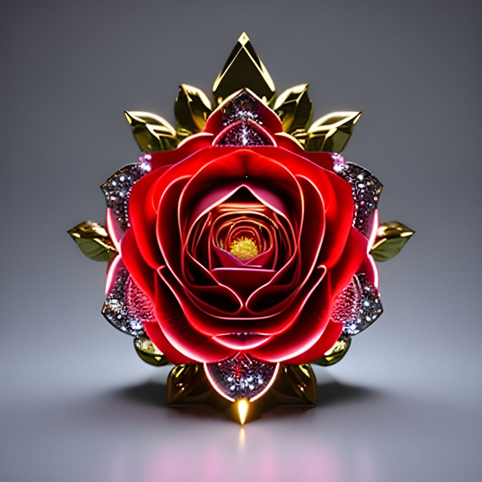 a glowing rose made of crystal glass