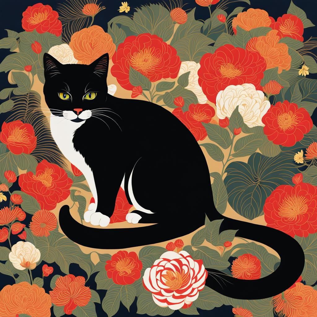 Fluffy Jianzhou Cat Stretching in a Cozy Cat Bed