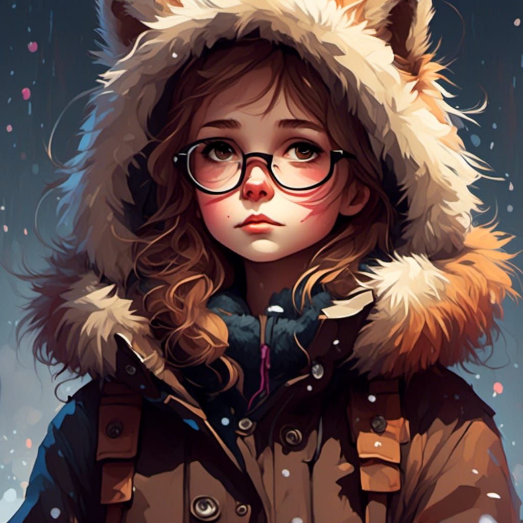 cute girl with brown hair brown deep bright eyes, glasses black coat ...