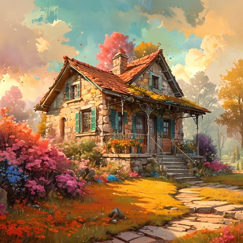 Stone Cottage AI Generated Artwork NightCafe Creator