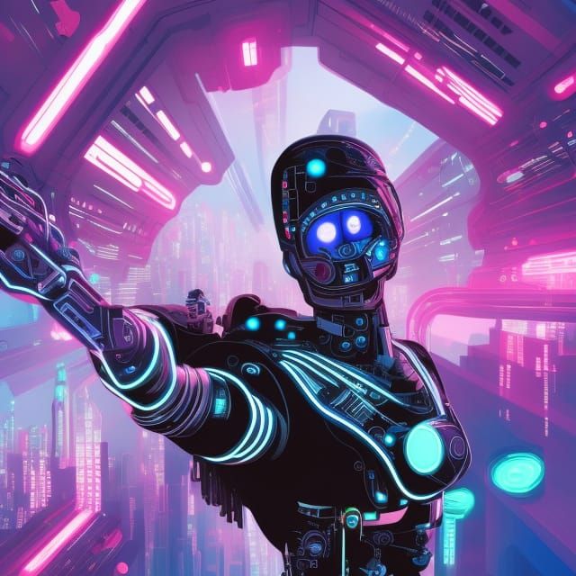 Cyborg Doing a selfie in a sci-fi neon futuristic city 2 - AI Generated ...