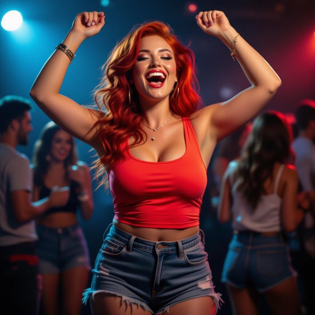 Hyperrealistic Portrait of a Redhead Woman Partying