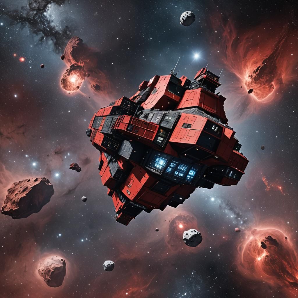 Red Dwarf Mining Ship in deep space