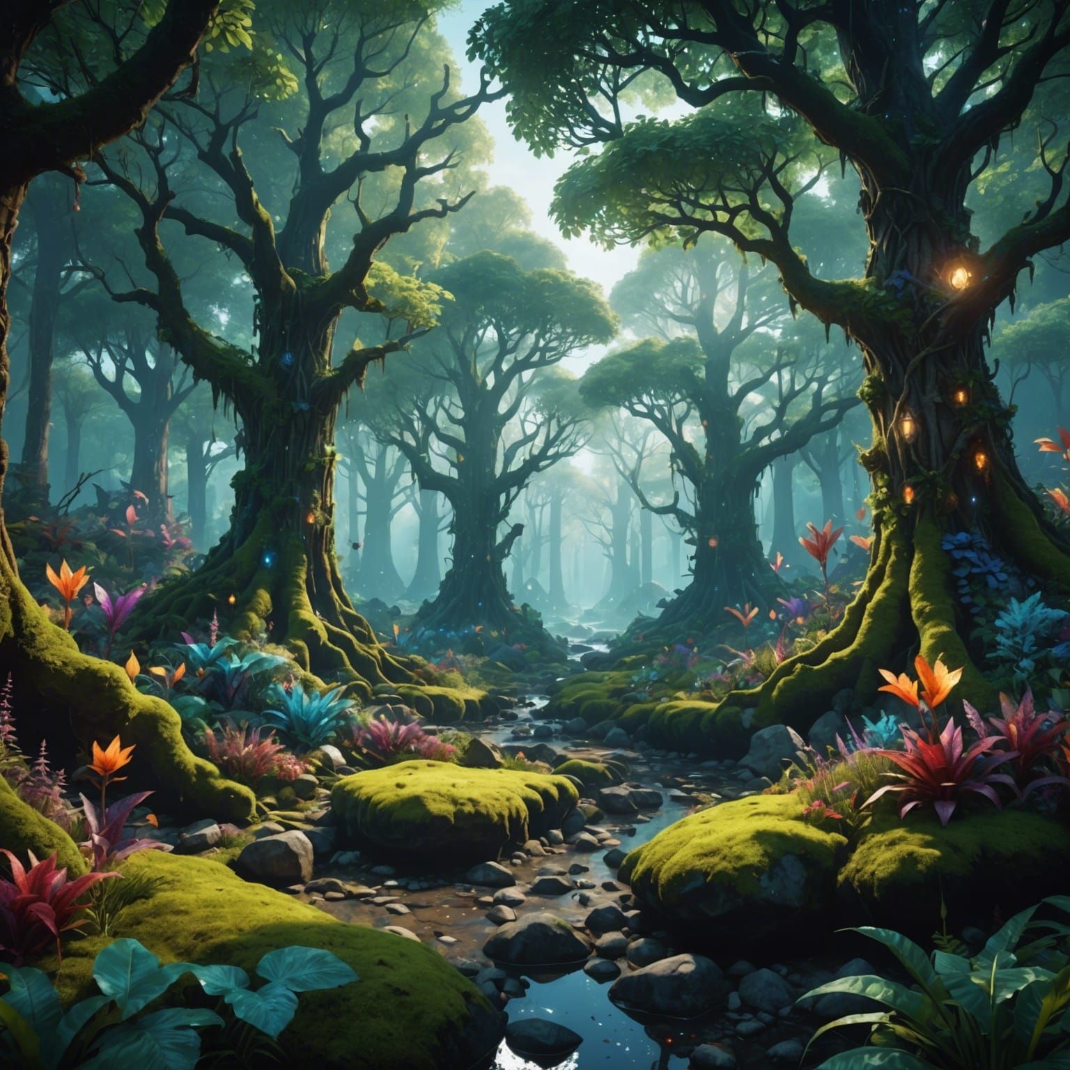 A magical mystical crystal forest