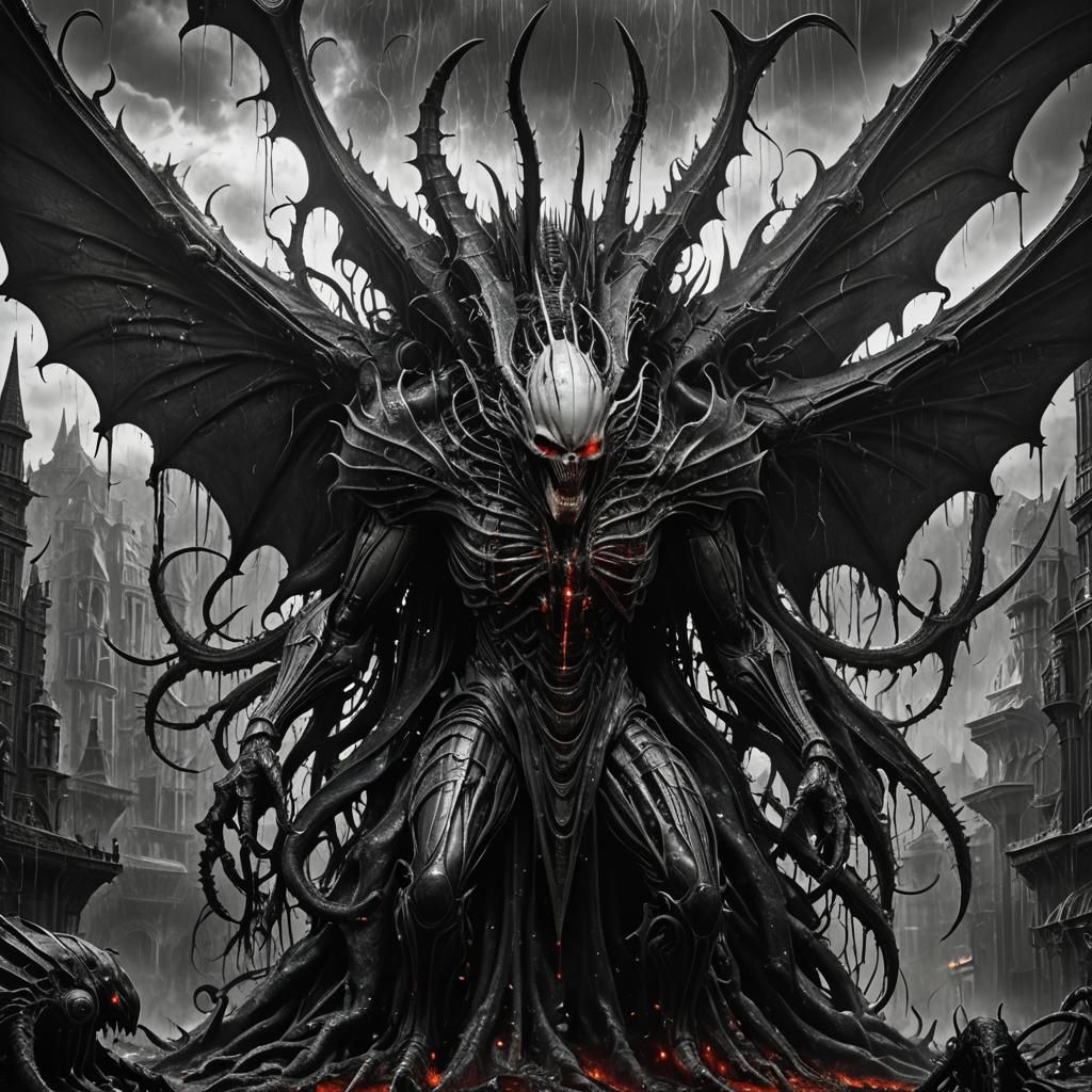 Lovecraftian Xenomorphic Zombie in Giger-esque Hellscape