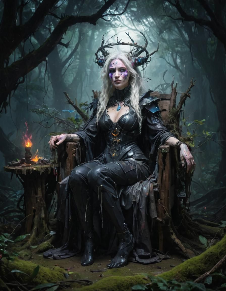 Baba Yaga: Cyberpunk Witch in Ancient Forest