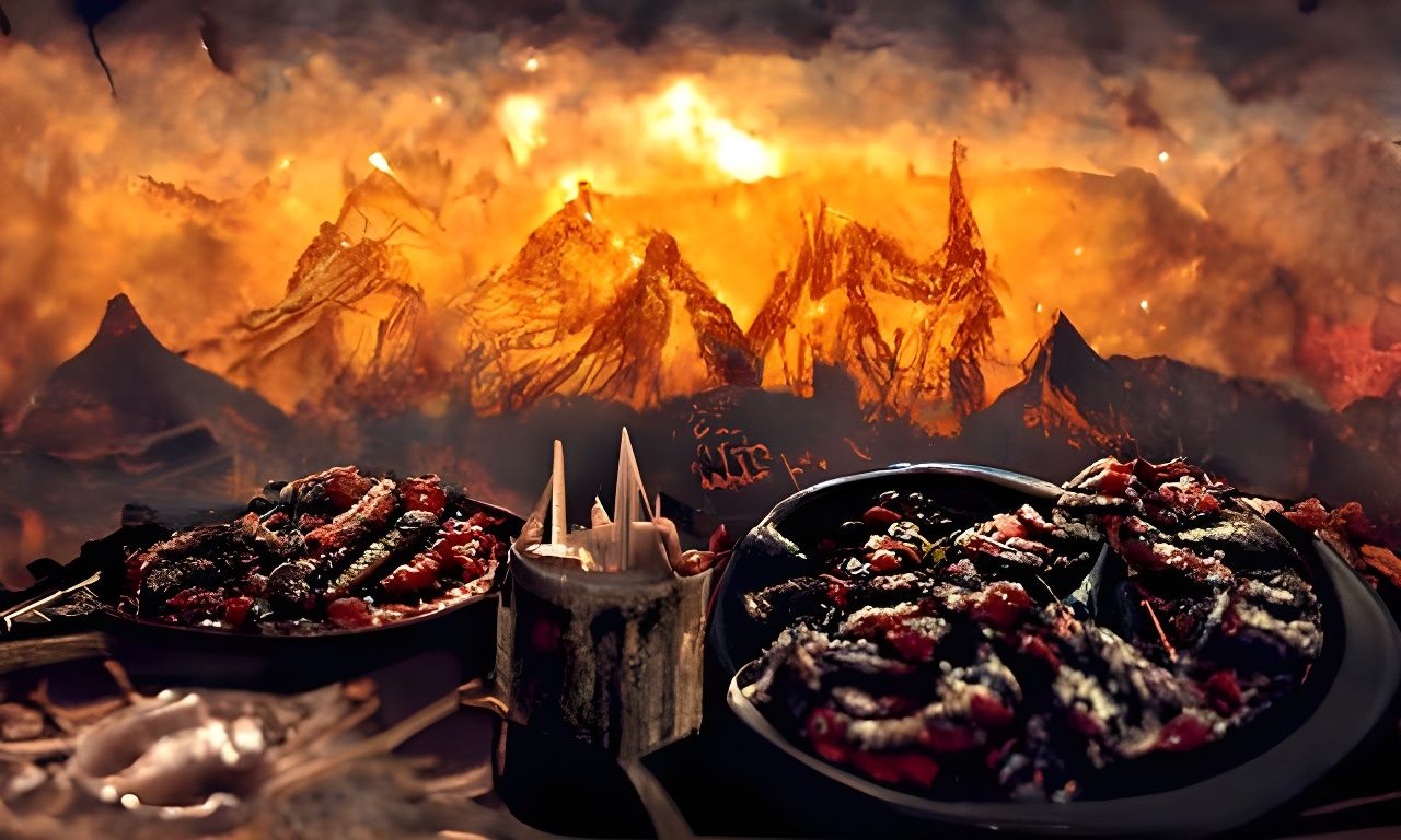 delicious food in the cavern of lava - AI Generated Artwork - NightCafe ...