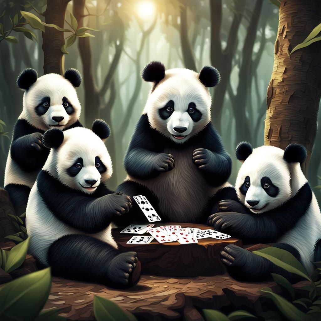 Pandas quite amused with their card game