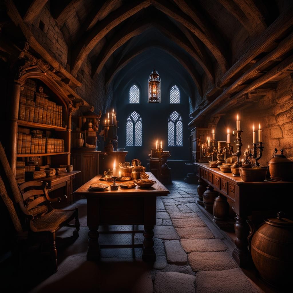 Intriguing scenes showcasing the dimly lit chambers of medieval lairs ...