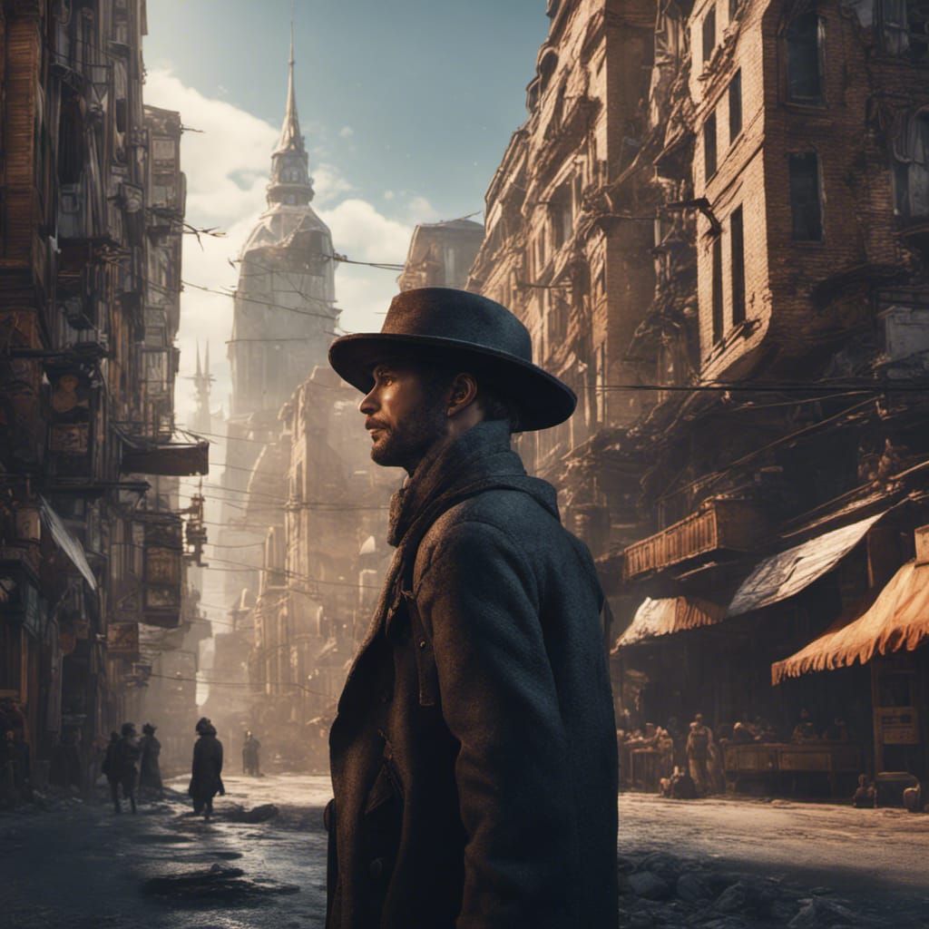 man with hat in city